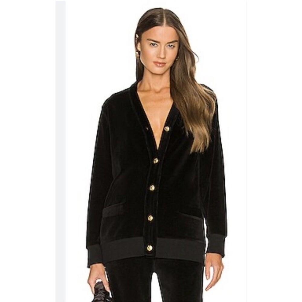 NILI LOTAN Evelina‎ Velour Gold Button Cardigan in Black Sz Small
